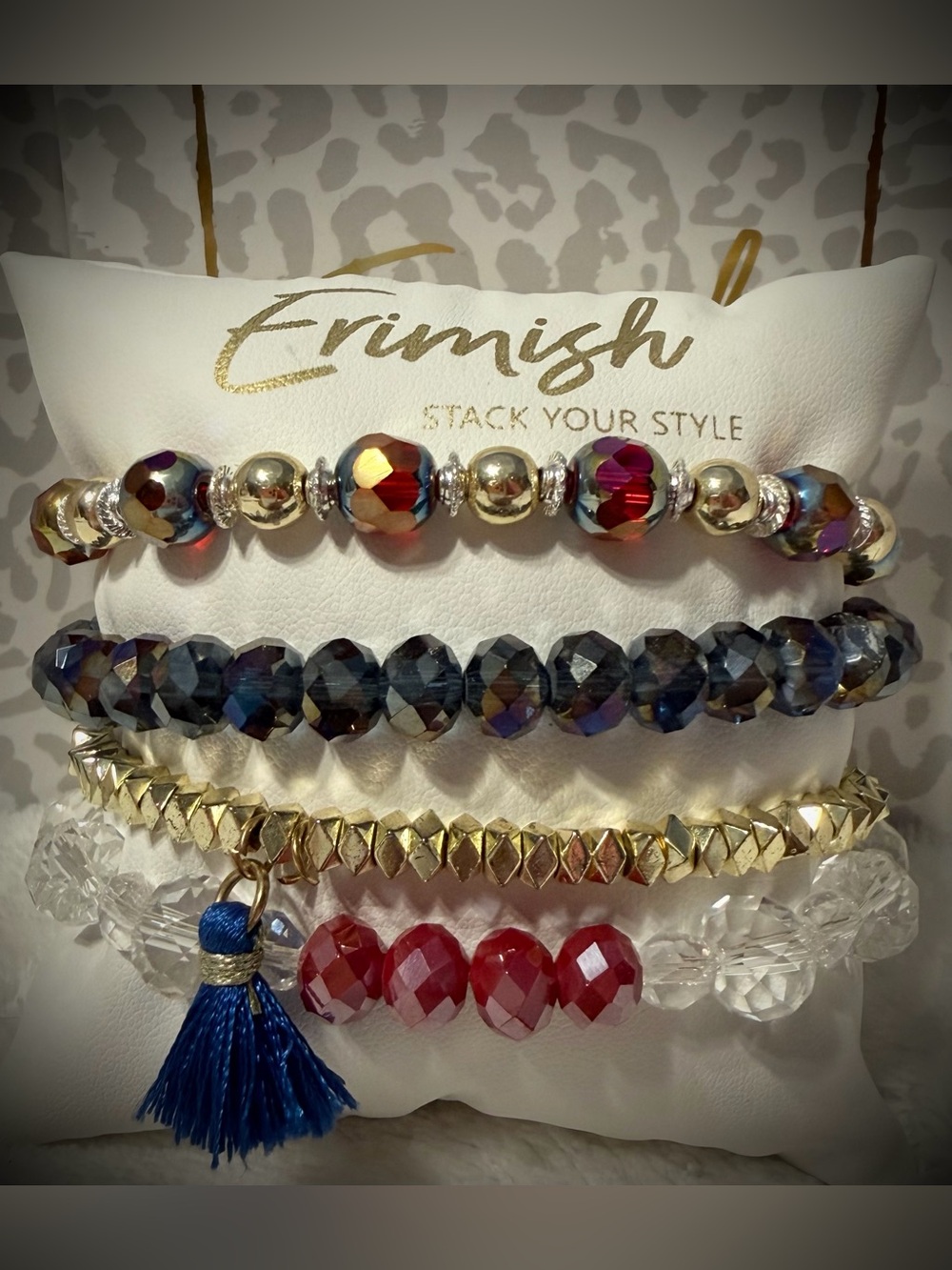 New ERIMISH Bracelets 4 pc Stack - Red, White & Navy